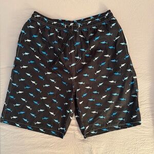 Men's Shark Pattern Swim Trunks - Black and Blue